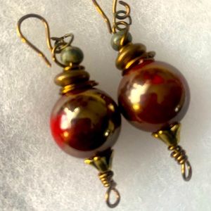 Gorgeous Red and brass earrings